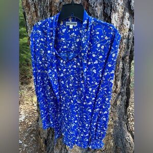 Pleione Royal Blue Floral Button Down Shirt